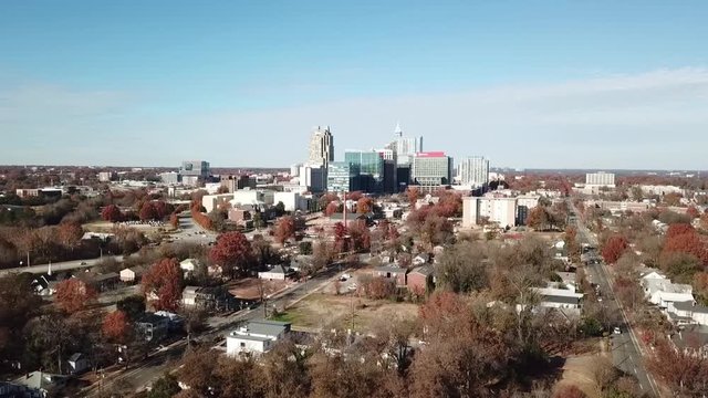 Aerial Dolly Shot of the CIty of Raleigh