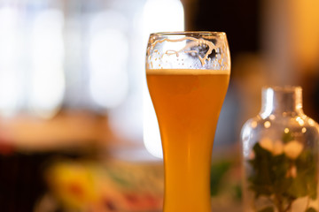 Beer glasses in the bar and a night of relaxation after work hard.