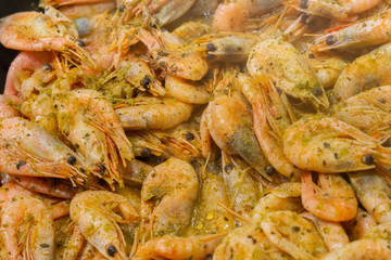 stewed shrimp with spices, close-up. sea food
