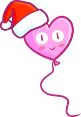 Funny and cute heart shape balloon wearing Santa's hat for christmas
