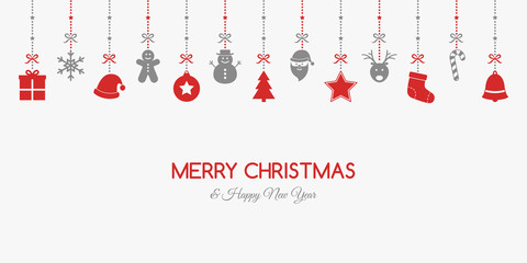 Fototapeta na wymiar Concept of Christmas card with festive elements and greetings. Xmas decoration. Vector