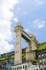 View of the Lacerda Elevator and the Todos os Santos Bay in Salvador, Bahia, Brazil.