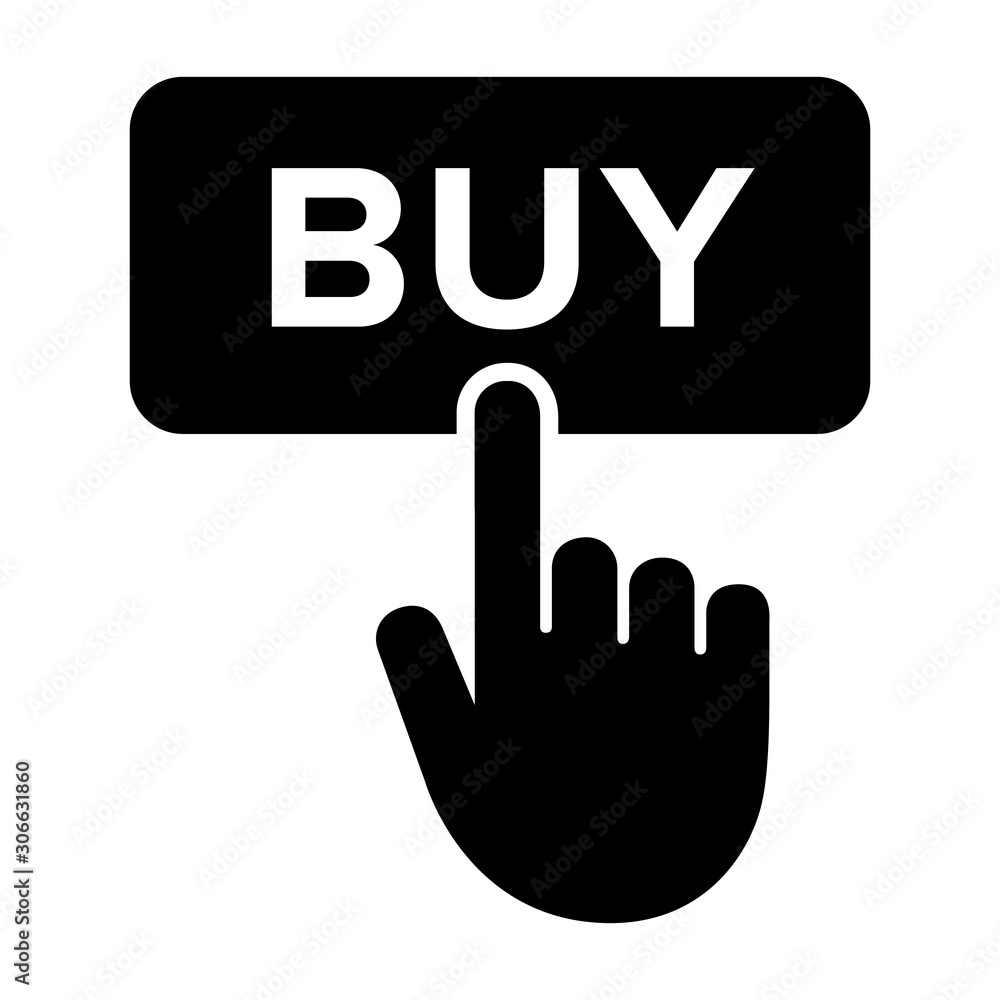 Poster hand clicking or tapping on buy button flat vector icon for apps and websites