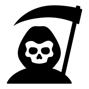 recommend clip art: Grim reaper or death with hood and skull wielding a scythe flat simple vector icon for games and websites