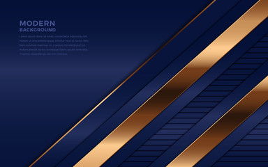 Luxurious premium dark navy abstract background with golden lines. Overlap textured layer design.