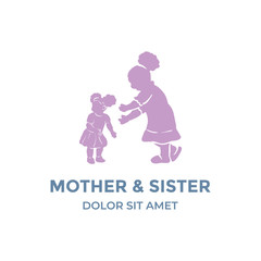 Silhouette black mother and sister logo design