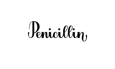 Lettering Penicillin isolated on white background for print, design, bar, menu, offers, restaurant. Modern hand drawn lettering label for alcohol cocktail Penicillin. 