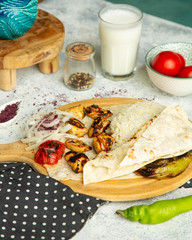 fried chicken with rice onion and lavash