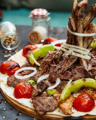 kebab set with fried vegetables