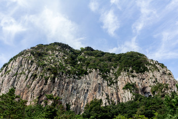 High mountain view with  blue sky background.