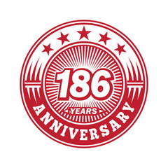  186 years logo. One hundred eighty six years anniversary celebration logo design. Vector and illustration.