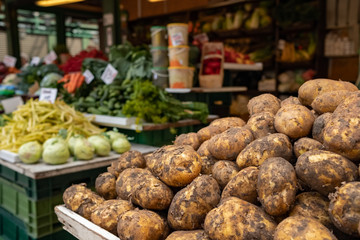 Fototapeta na wymiar Farmers food market stall with variety of organic vegetables. 
