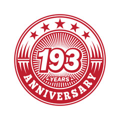  193 years logo. One hundred ninety three years anniversary celebration logo design. Vector and illustration.