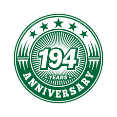  194 years logo. One hundred ninety four years anniversary celebration logo design. Vector and illustration.