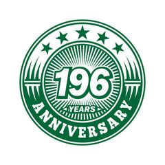 196 years logo. One hundred ninety six years anniversary celebration logo design. Vector and illustration.