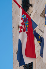 Croatian flag on display in Dubrovnik Old Town area, Croatia