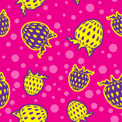 Seamless pink pattern with red strawberries as a background- Eps10 vector graphics and illustration
