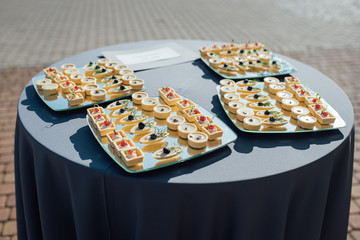 Snacks, fish and meat specialities on the buffet.