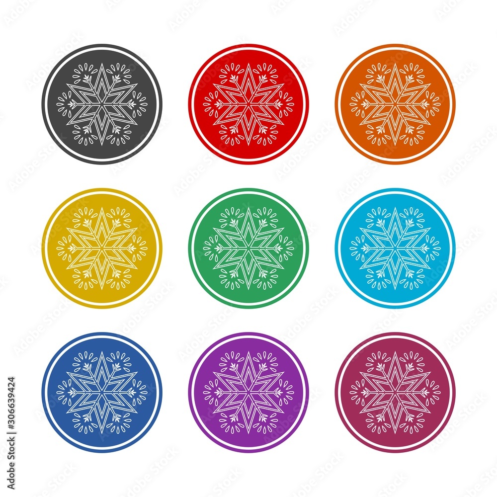 Poster snowflake color icon set isolated on white background