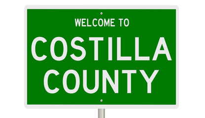 Rendering of a green 3d highway sign for Costilla County