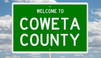 Rendering of a green 3d highway sign for Coweta County