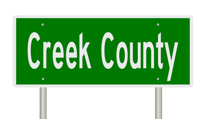 Rendering of a green 3d highway sign for Creek County
