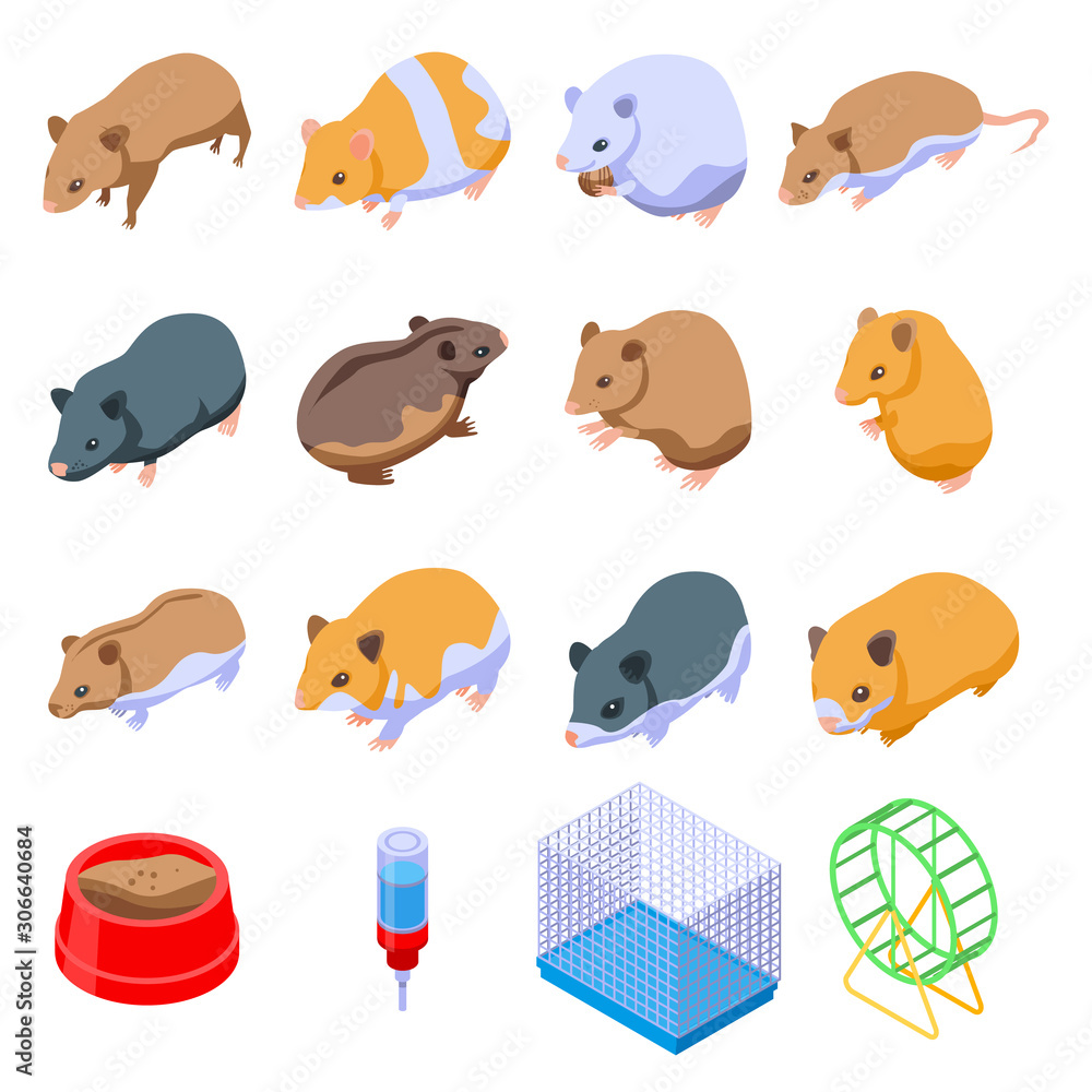 Poster hamster icons set. isometric set of hamster vector icons for web design isolated on white background