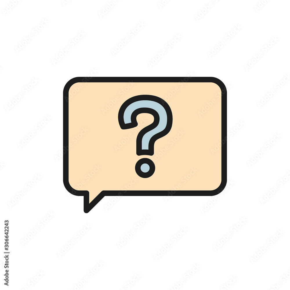 Poster message with question sign, frequently asked questions, faq flat color icon.