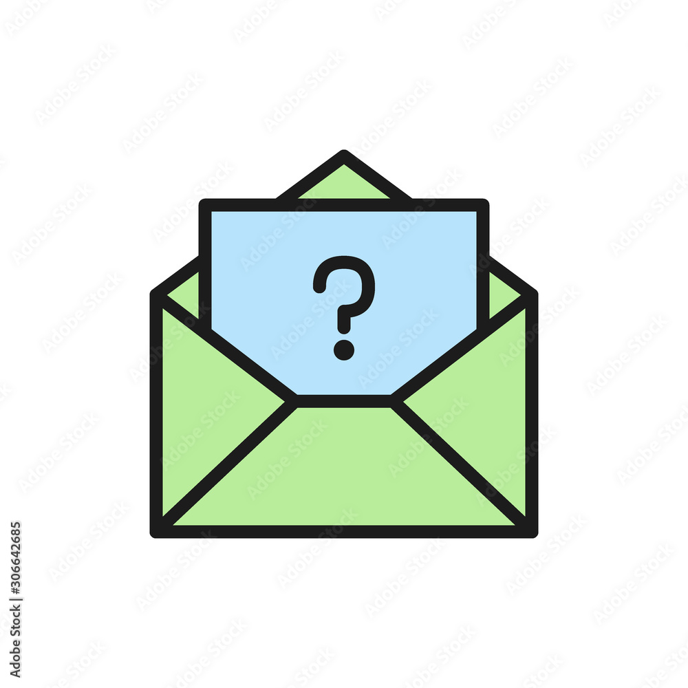 Poster letter with question sign, frequently asked questions, faq flat color icon.