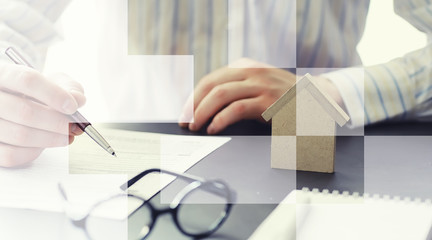 Insurance collateral concept. Life and property insurance. A businessman is preparing a document.