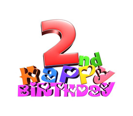 Happy Birthday 2 nd 3d illustration on white background.(with Clipping Path).