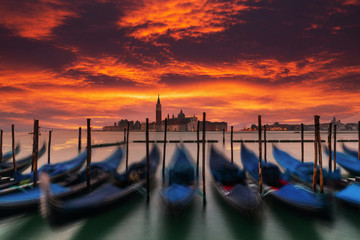 Venice gondolas on San Marco square, Venice, Italy.