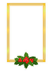 Golden shiny Christmas border with Holly leaves design template for Christmas cards, invitations.