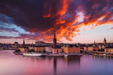 Foto op Canvas Scenic panoramic view of Gamla Stan, Stockholm at sunset, capital of Sweden. © Anton Petrus