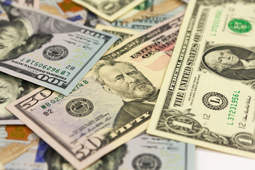 Money background. Big pile of dollars. Background of paper banknotes.