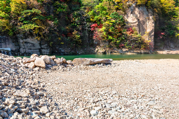 Autumn landscape of lakes and cliffs