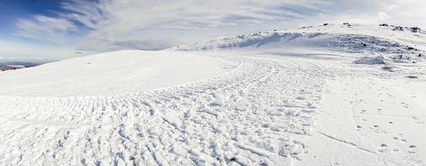 Ski resort of Sierra Nevada in winter, full of snow.