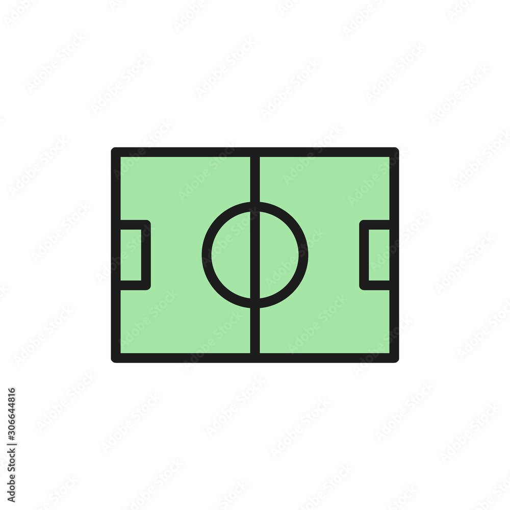 Poster soccer field with markup flat color icon.