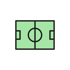 Soccer field with markup flat color icon.