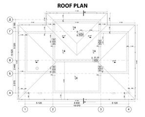 Detailed architectural plan of a private house roof, vector