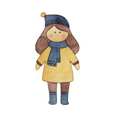 Kids toys illustration. Children's watercolor toys. Cute bauble. Cartoon doll. Children's watercolor set with toys. 