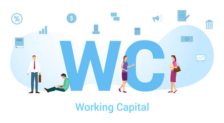 wc working capital concept with big word or text and team people with modern flat style - vector