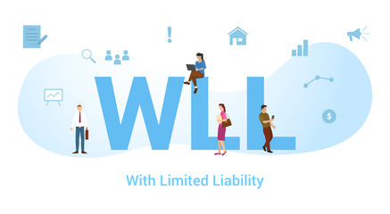 wll with limited liability concept with big word or text and team people with modern flat style - vector
