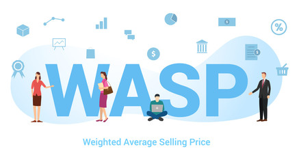 wasp weighted average selling price concept with big word or text and team people with modern flat style - vector