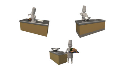 3d illustrator, 3d rendering, The chef symbol on a white background shows a 3D image of cooking, bakery