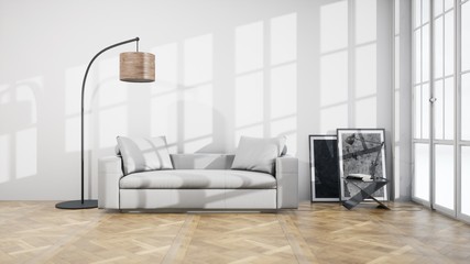 Modern design living room interior with beautiful view . 3D rendering