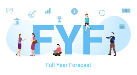 fyf full year forecast concept with big word or text and team people with modern flat style - vector
