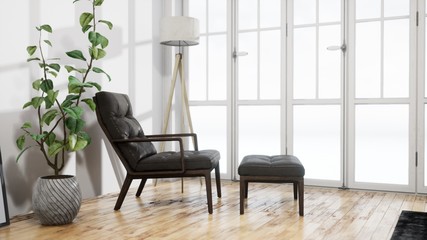 Modern design living room interior with beautiful view . 3D rendering
