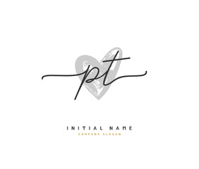 P T PT Beauty vector initial logo, handwriting logo of initial signature, wedding, fashion, jewerly, boutique, floral and botanical with creative template for any company or business.