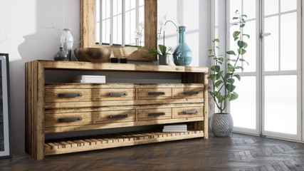 Modern design living room interior with beautiful view . 3D rendering